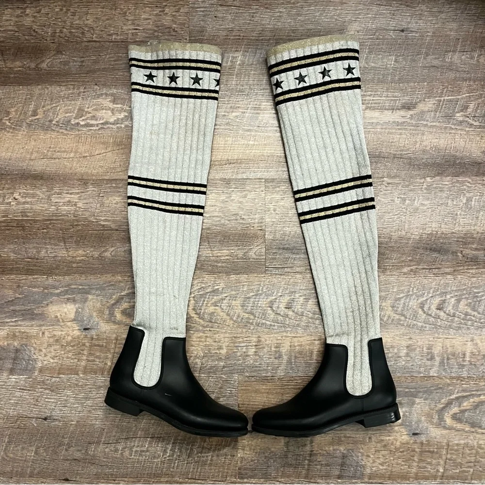 Givenchy Black Leather & Cream Knee-High Sock Boots